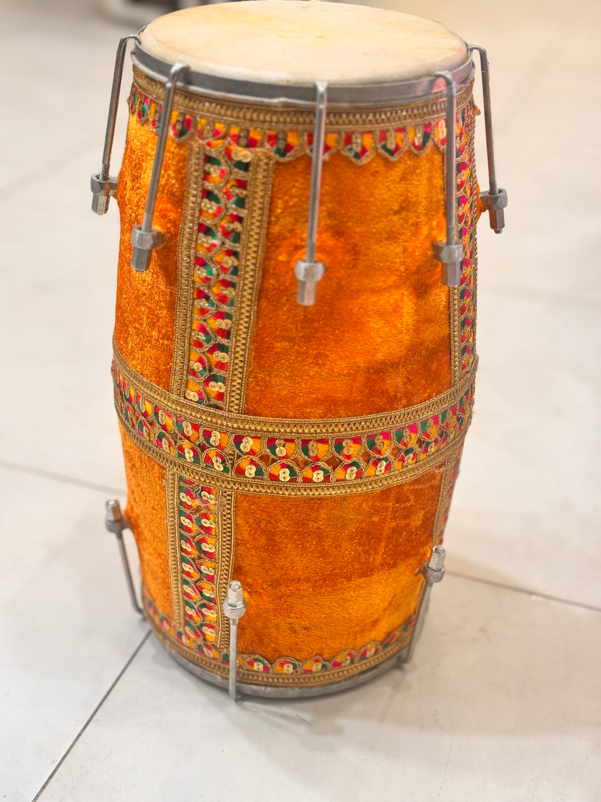 Decorated original wood dholak