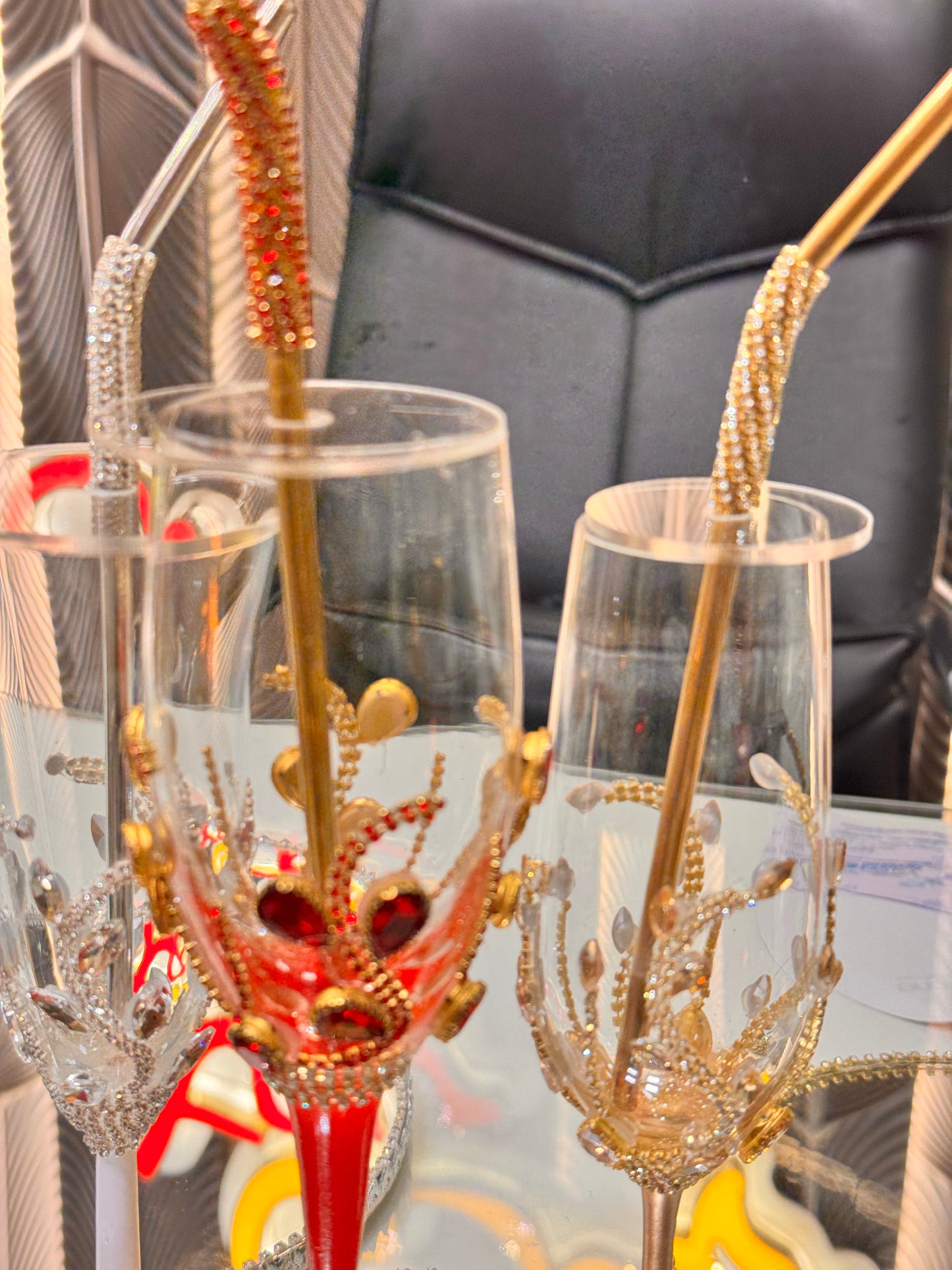 Glass tray with Straw Doodh Pilai Glass