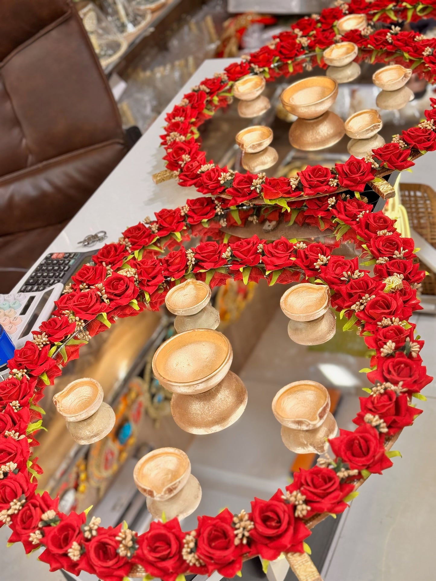 Flower Diya Mirror Thaal