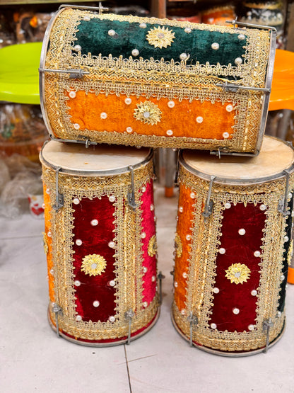 Multi color velvet dholki
