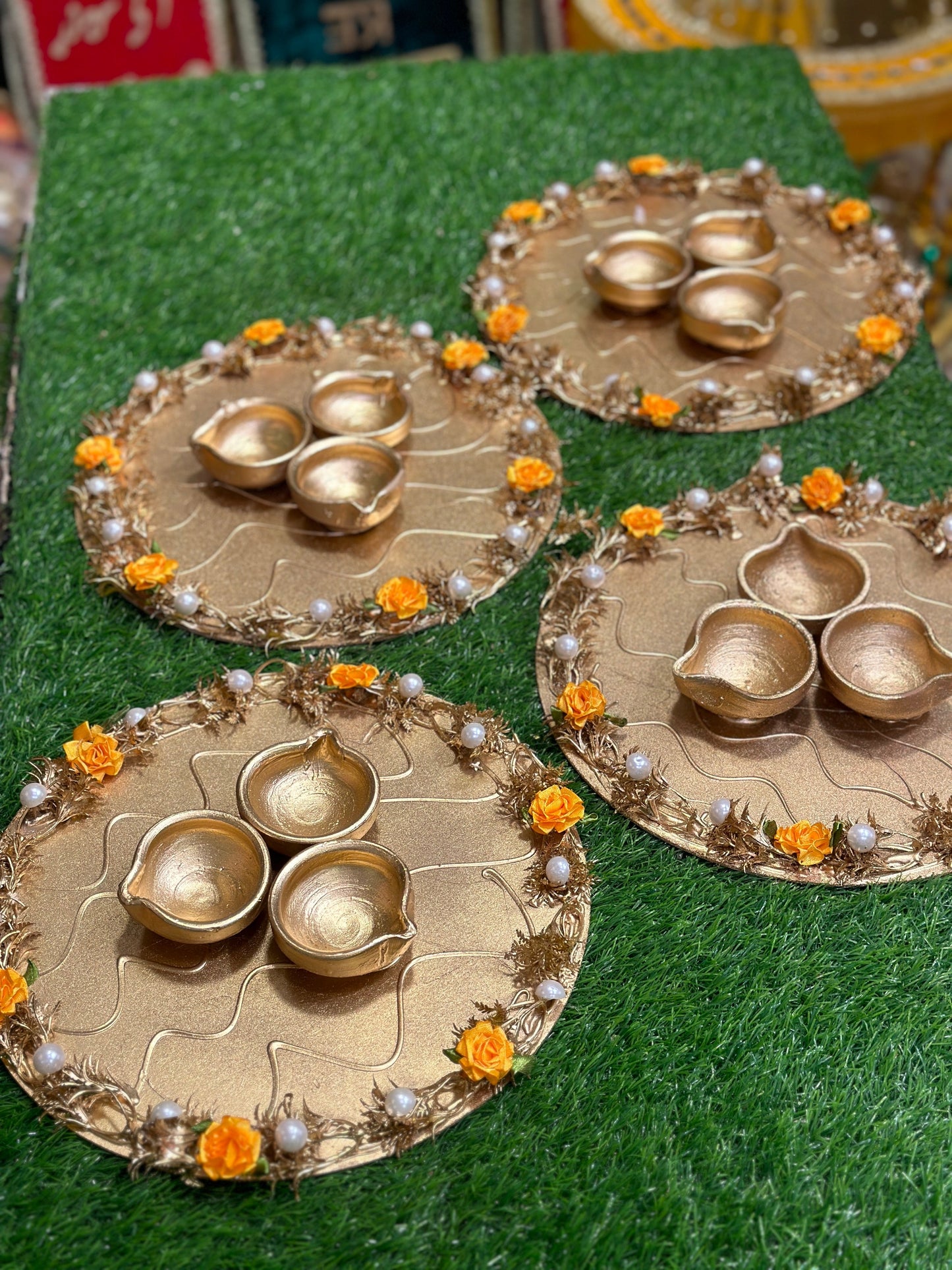 12 Inch Gold Work Diya Plates