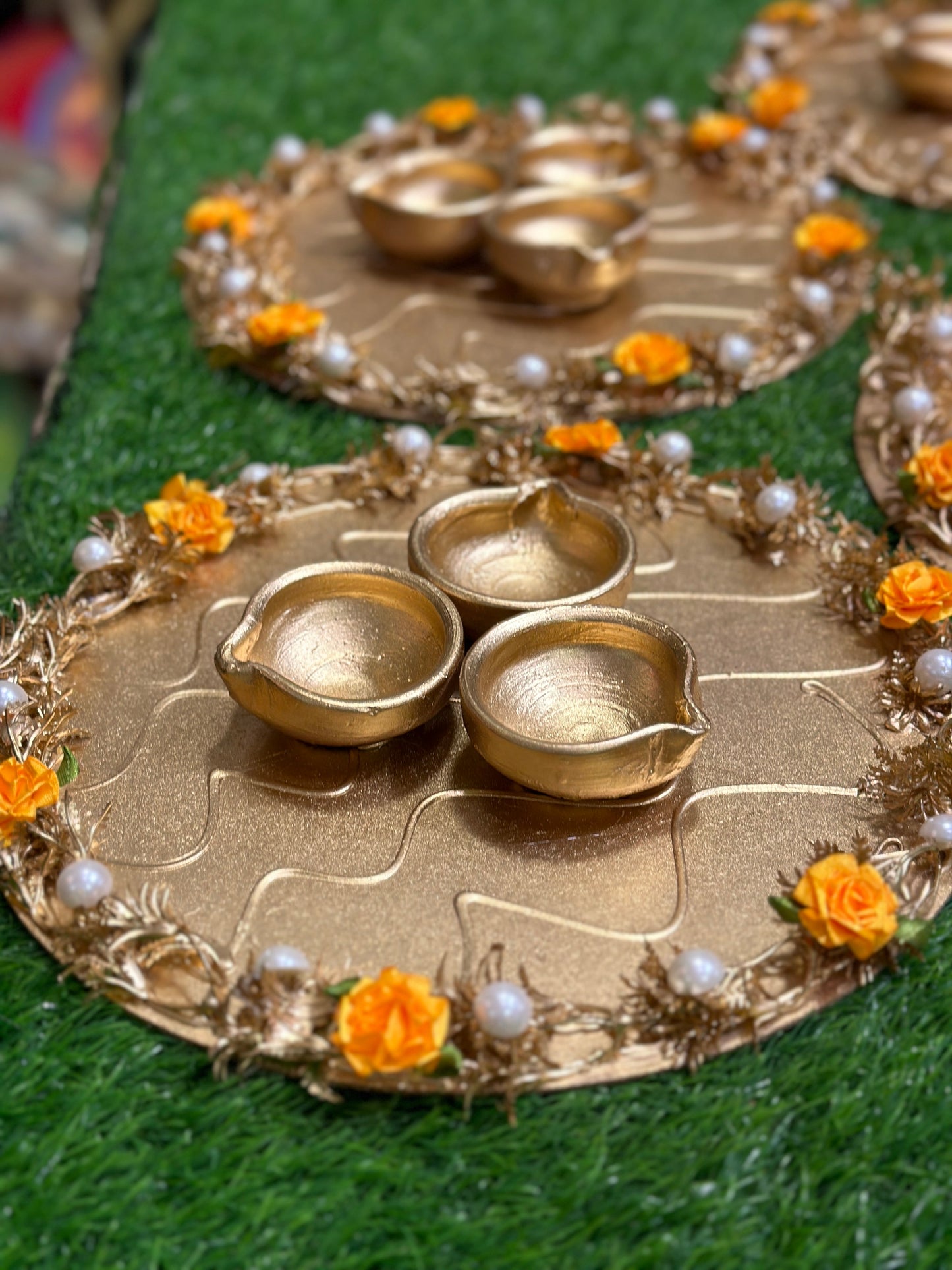 12 Inch Gold Work Diya Plates