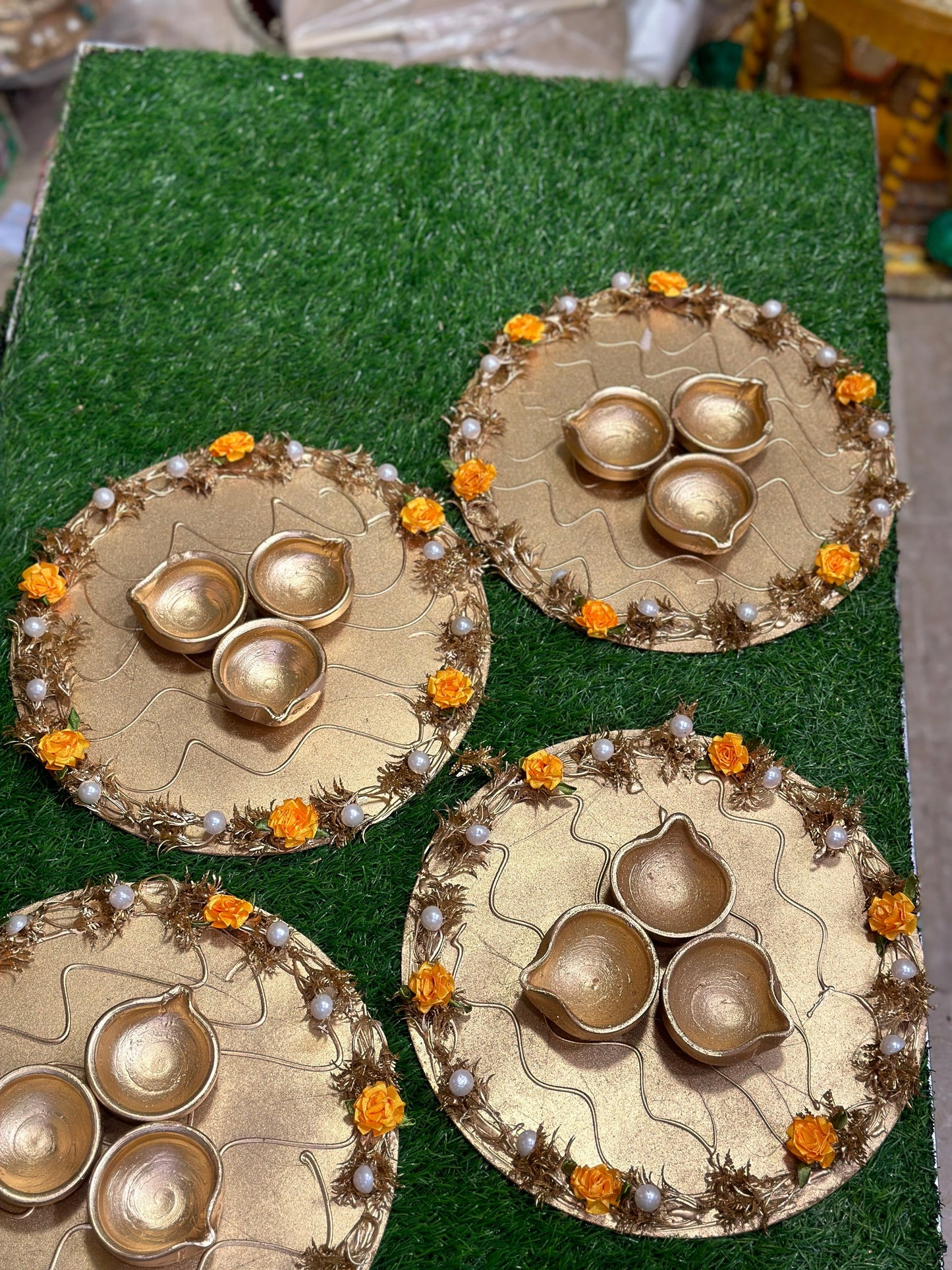 12 Inch Gold Work Diya Plates