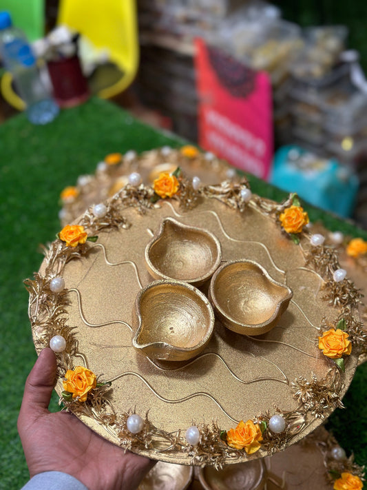 12 Inch Gold Work Diya Plates