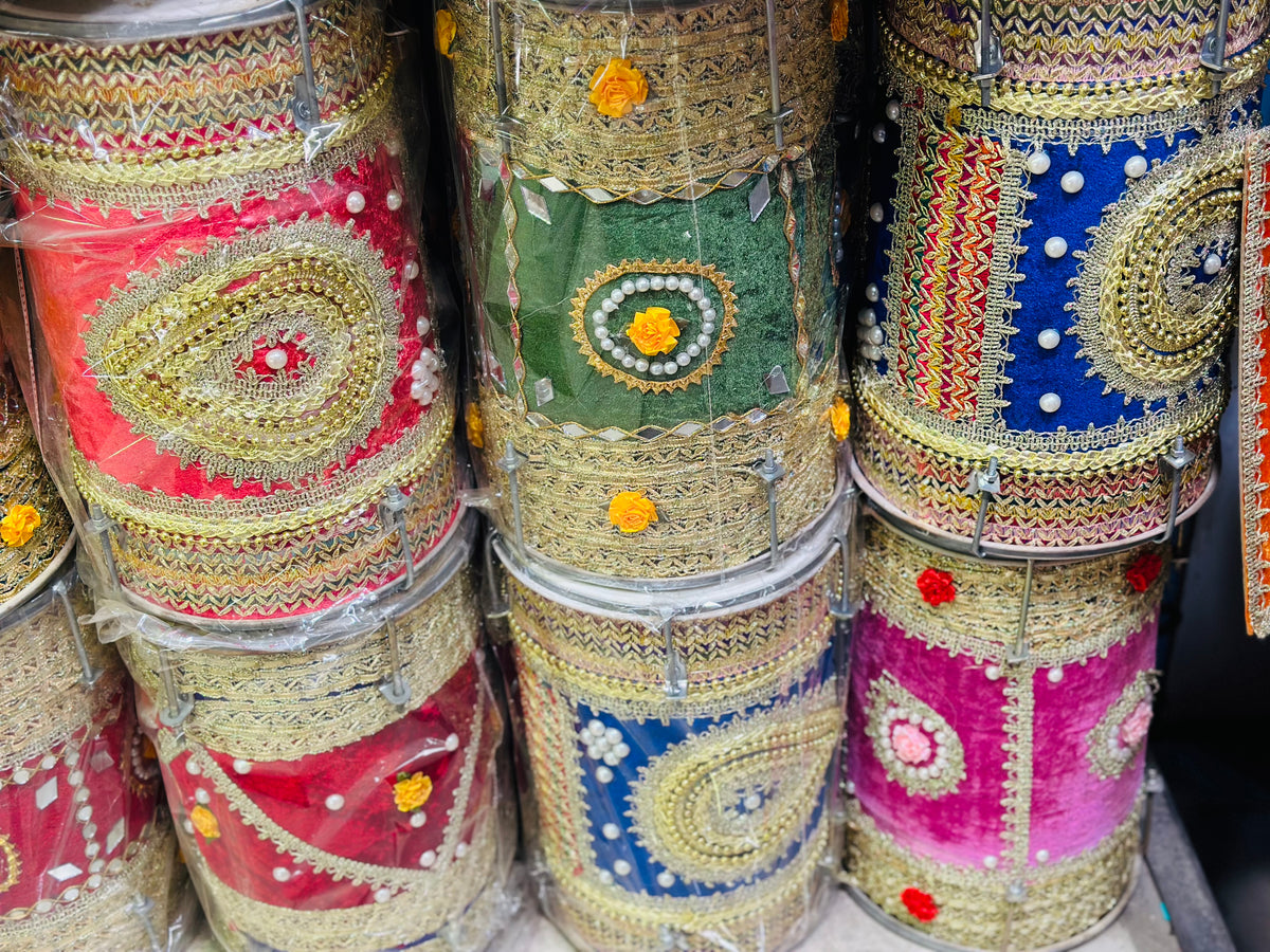 Velvet decorated dholki