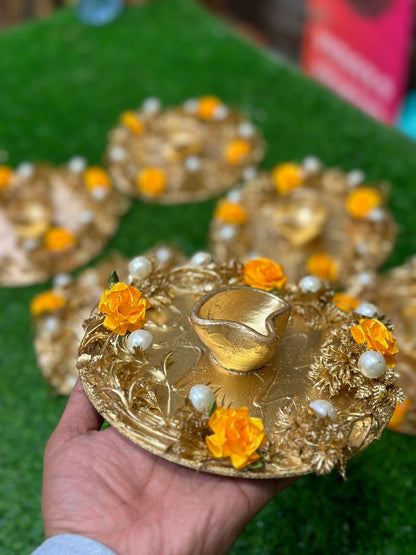 7 inch Gold Work Diya Plates
