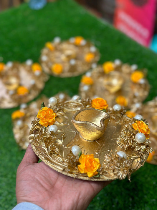 7 inch Gold Work Diya Plates