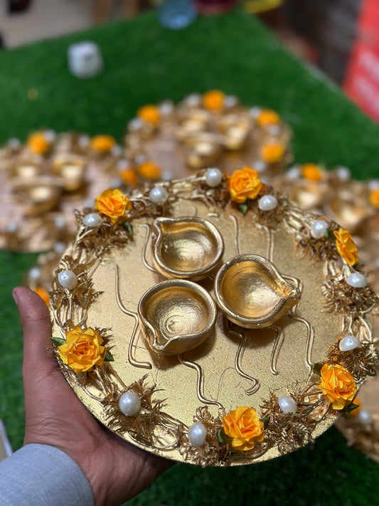 9 Inch Gold Work Diya Plates