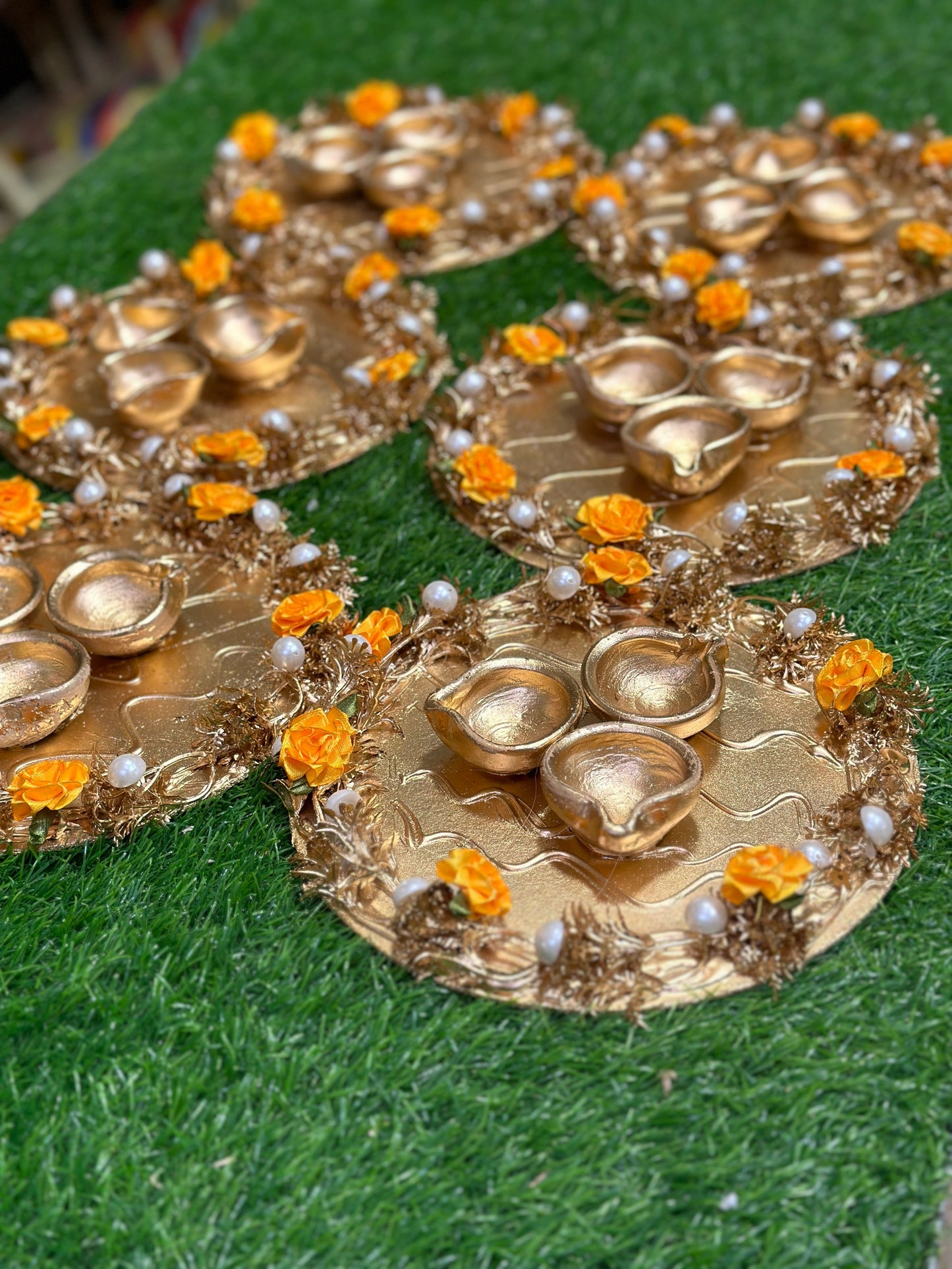 9 Inch Gold Work Diya Plates