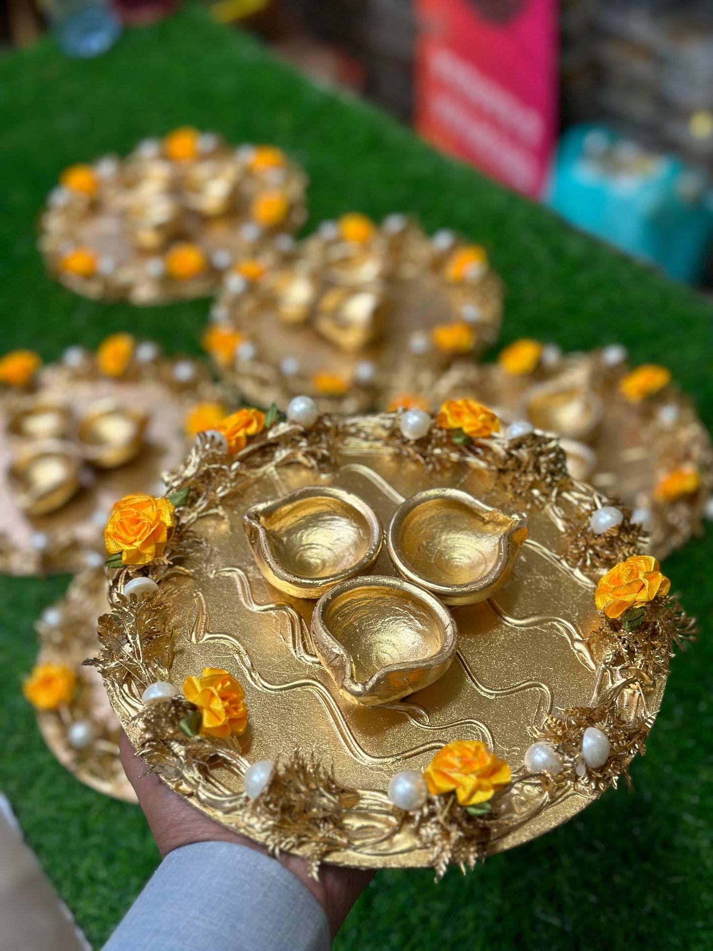 9 Inch Gold Work Diya Plates