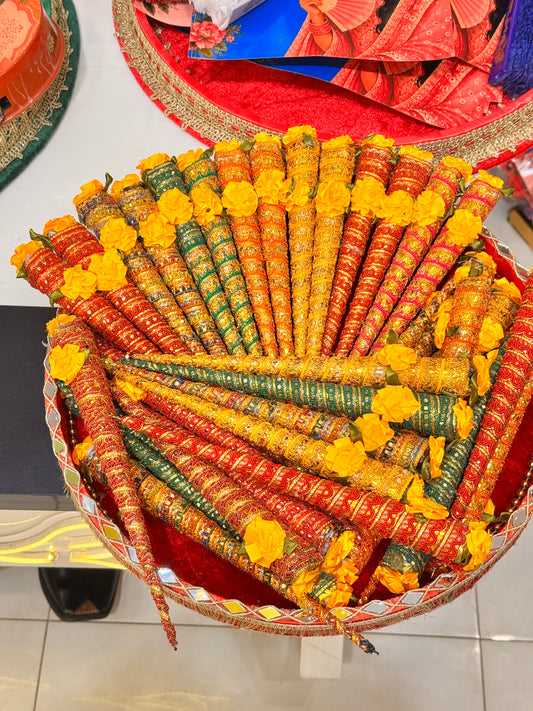 Decorated mehndi cone with flower