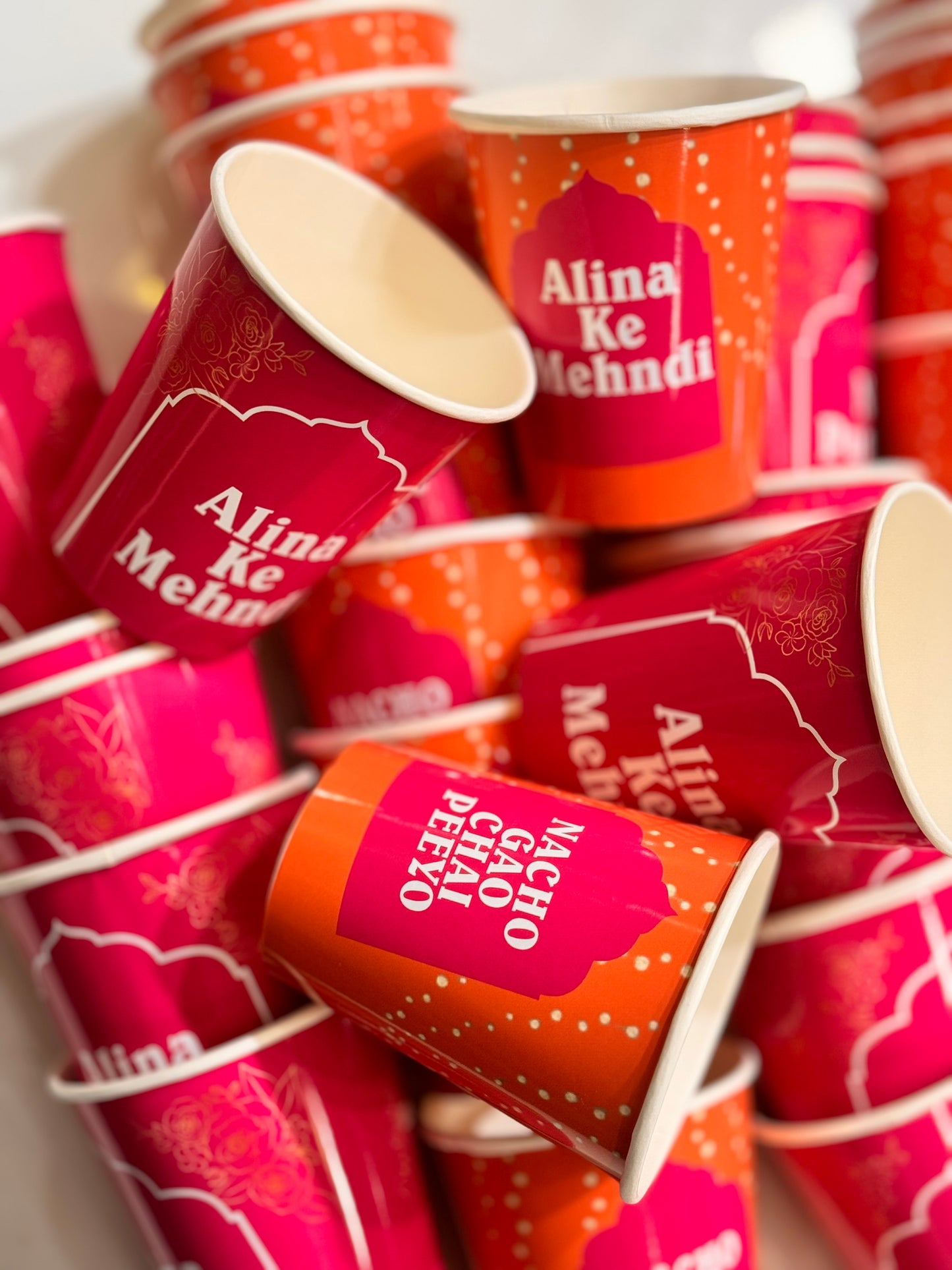 Orange and pink theme chai cups