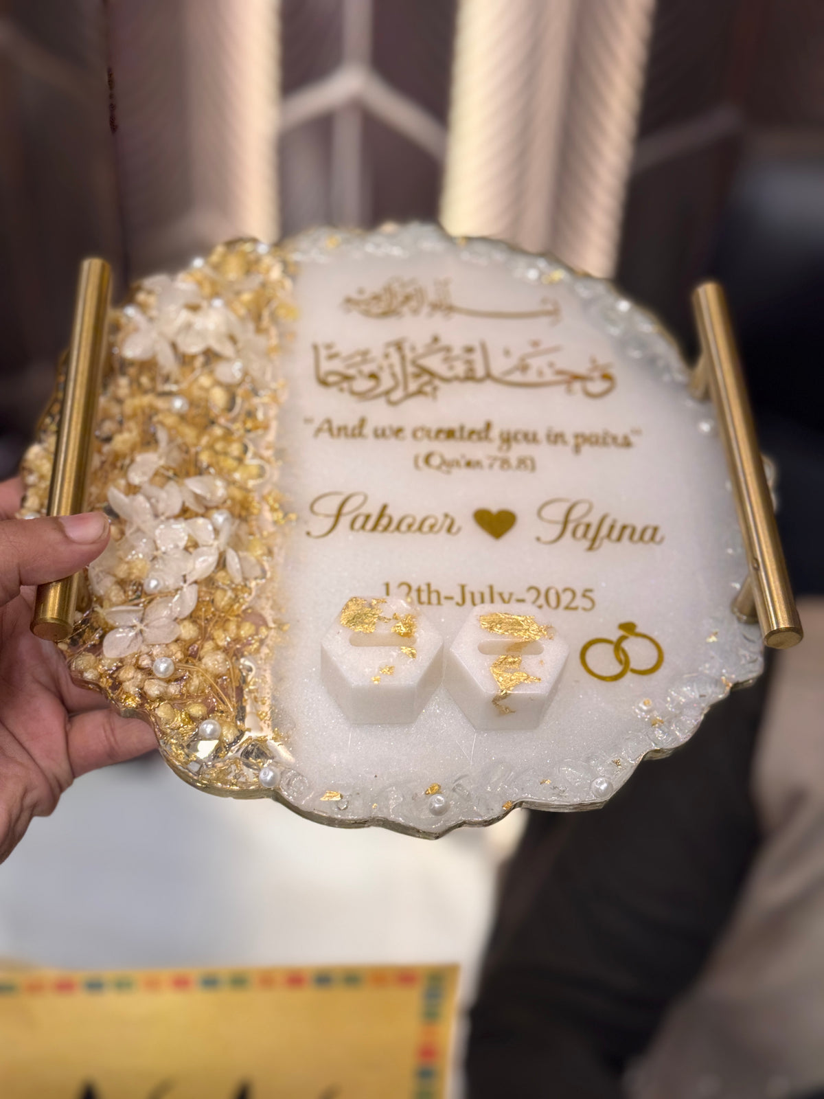 White and gold resin