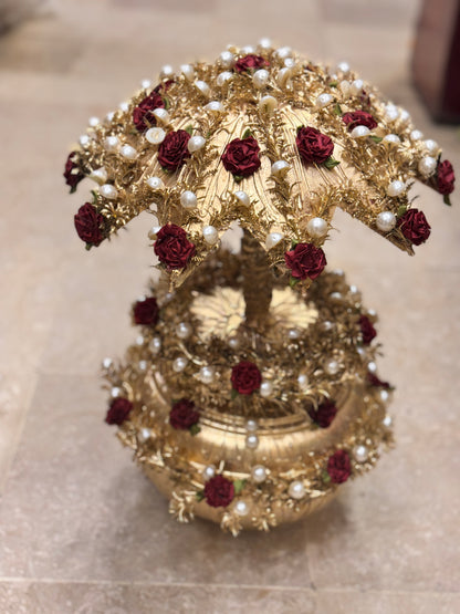 Gold Work Floral Matki with Umbrella