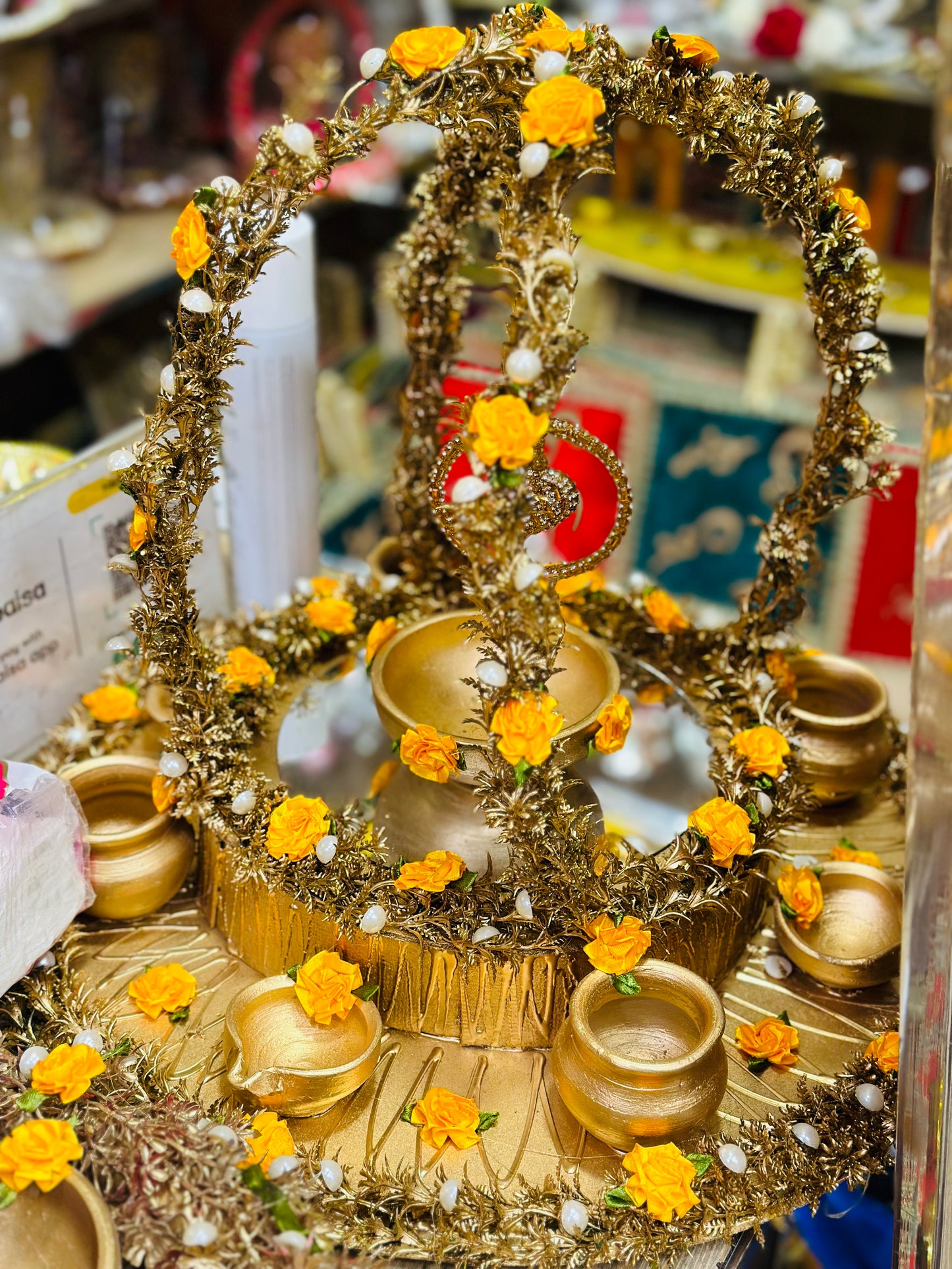 Gold Work Round Diya Thaal