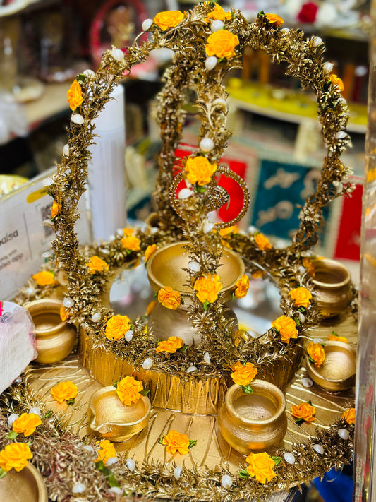 Gold Work Round Diya Thaal