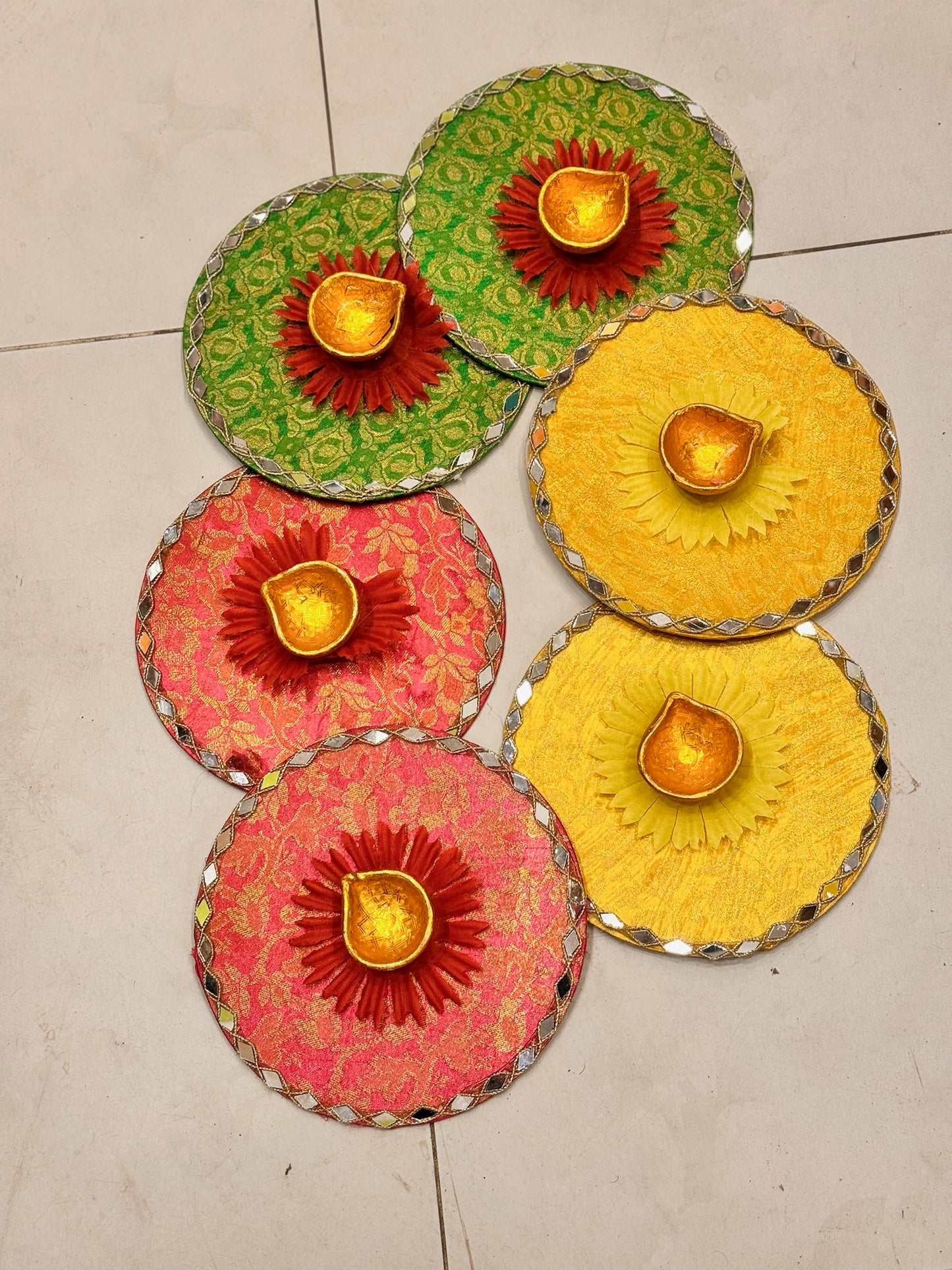 Mehndi Diya Plates Thread Design Pack of 6