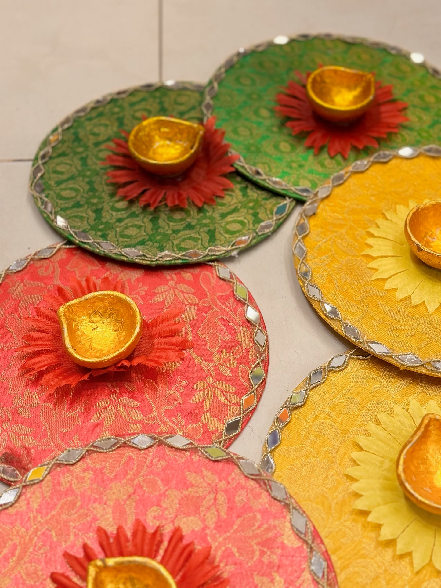 Mehndi Diya Plates Thread Design Pack of 6