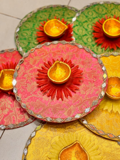 Mehndi Diya Plates Thread Design Pack of 6