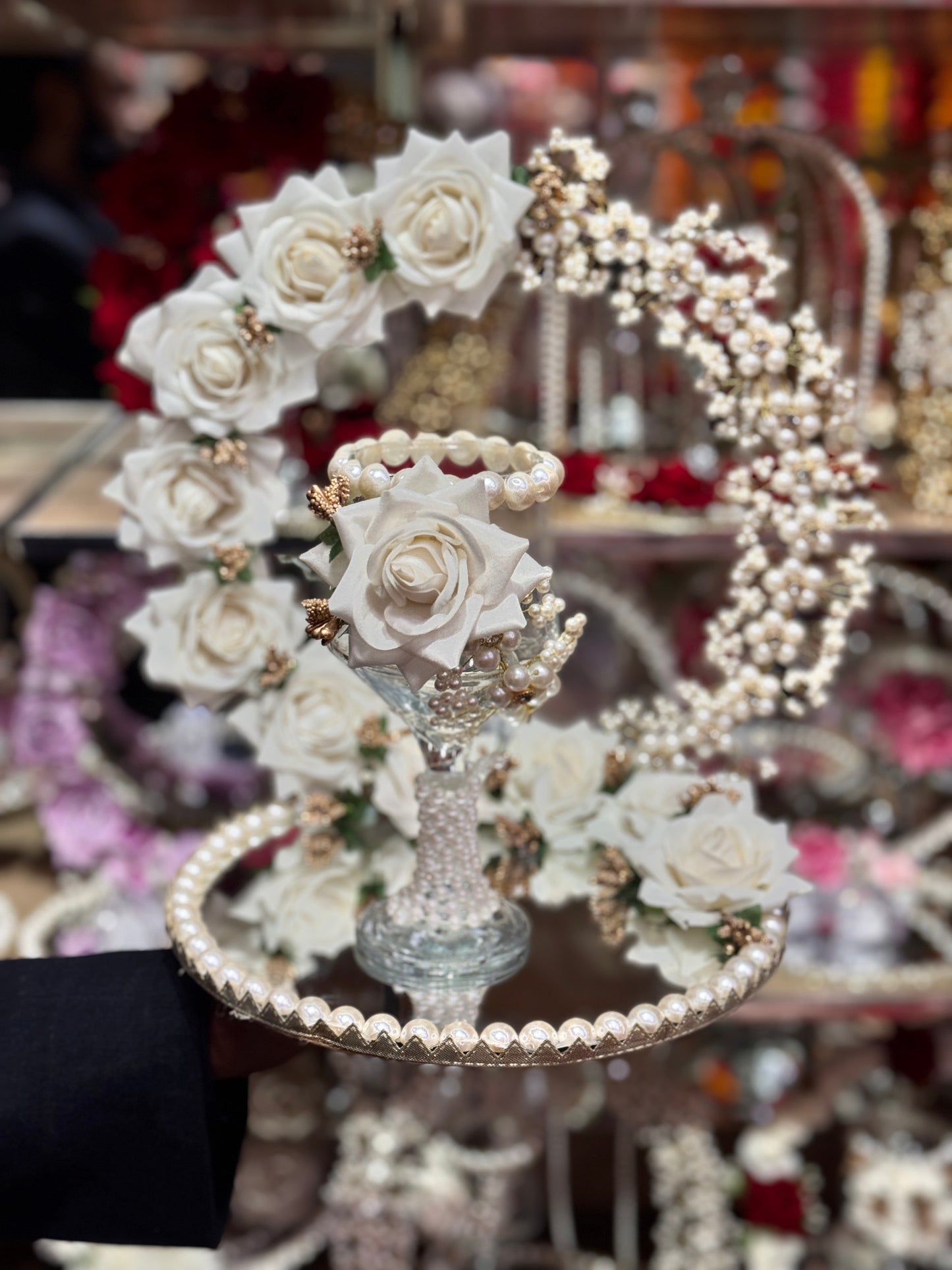 Floral With Pearl Back Doodh Pilai Glass