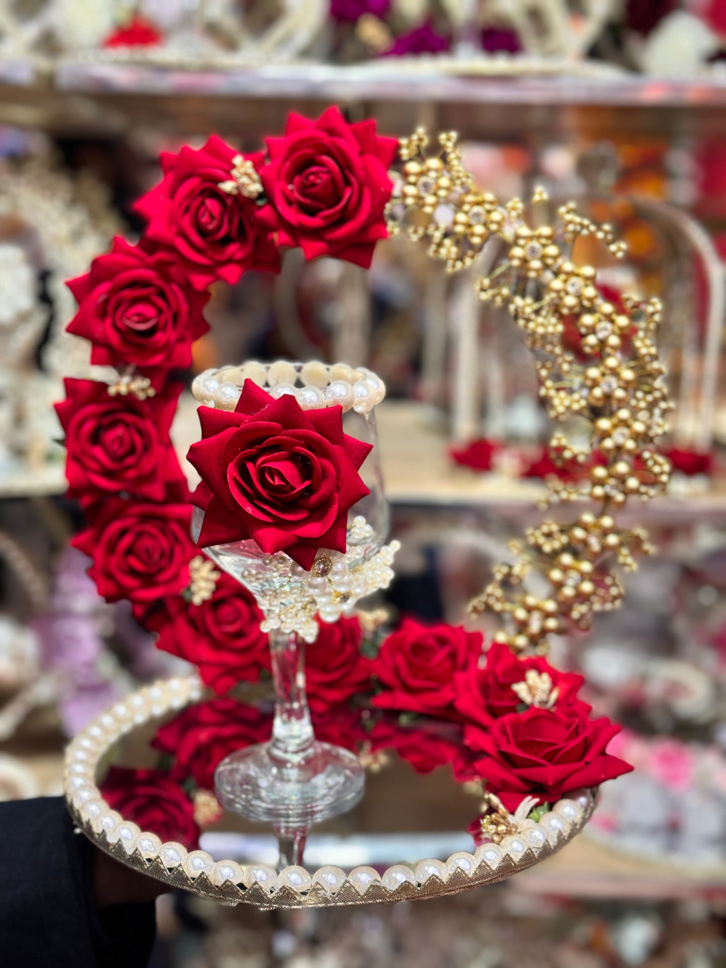 Floral With Pearl Back Doodh Pilai Glass