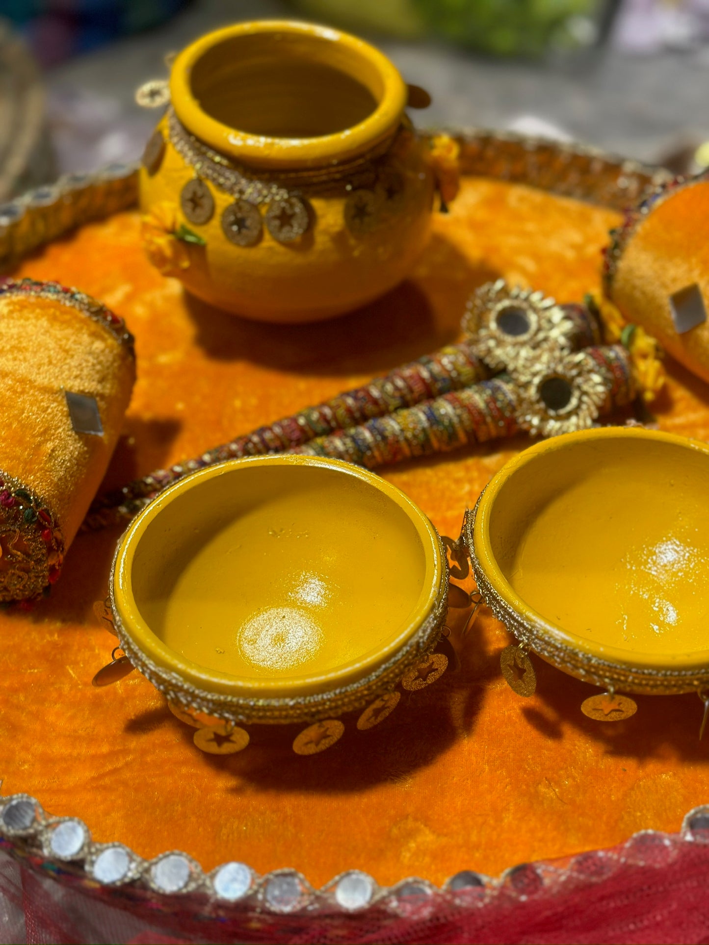 Velvet Round Diya Cone Thaal