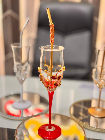 Glass tray with Straw Doodh Pilai Glass