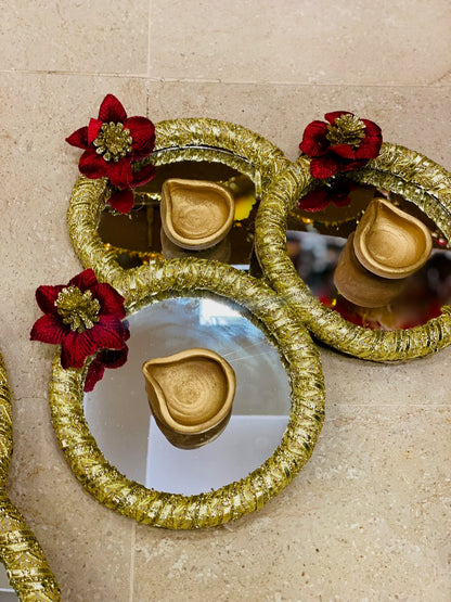 Round Mirror Diya Plate