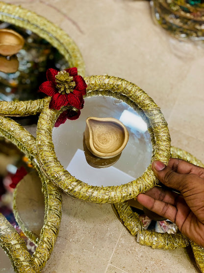 Round Mirror Diya Plate