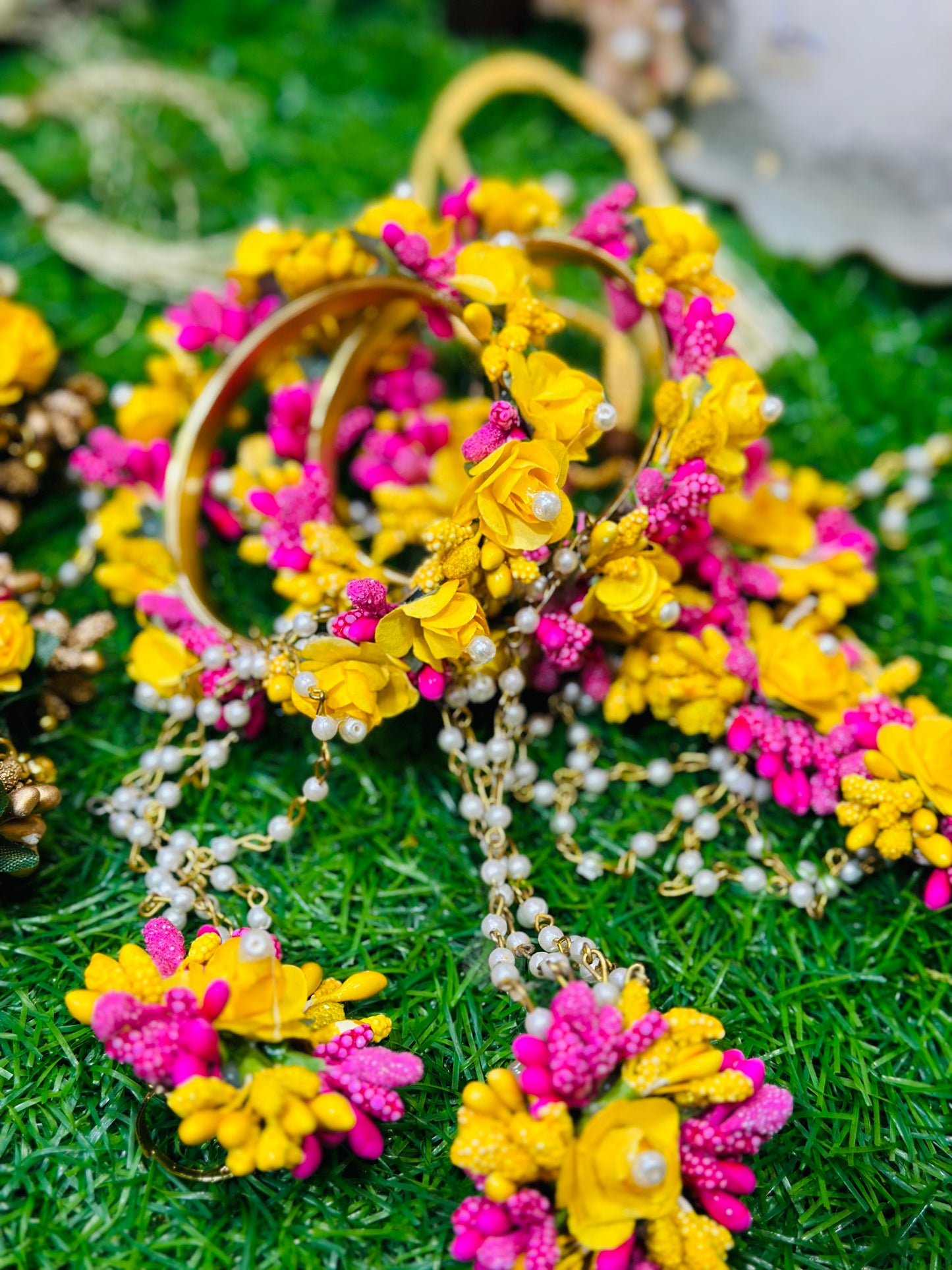 Pink and Yellow Floral Jewelry Set