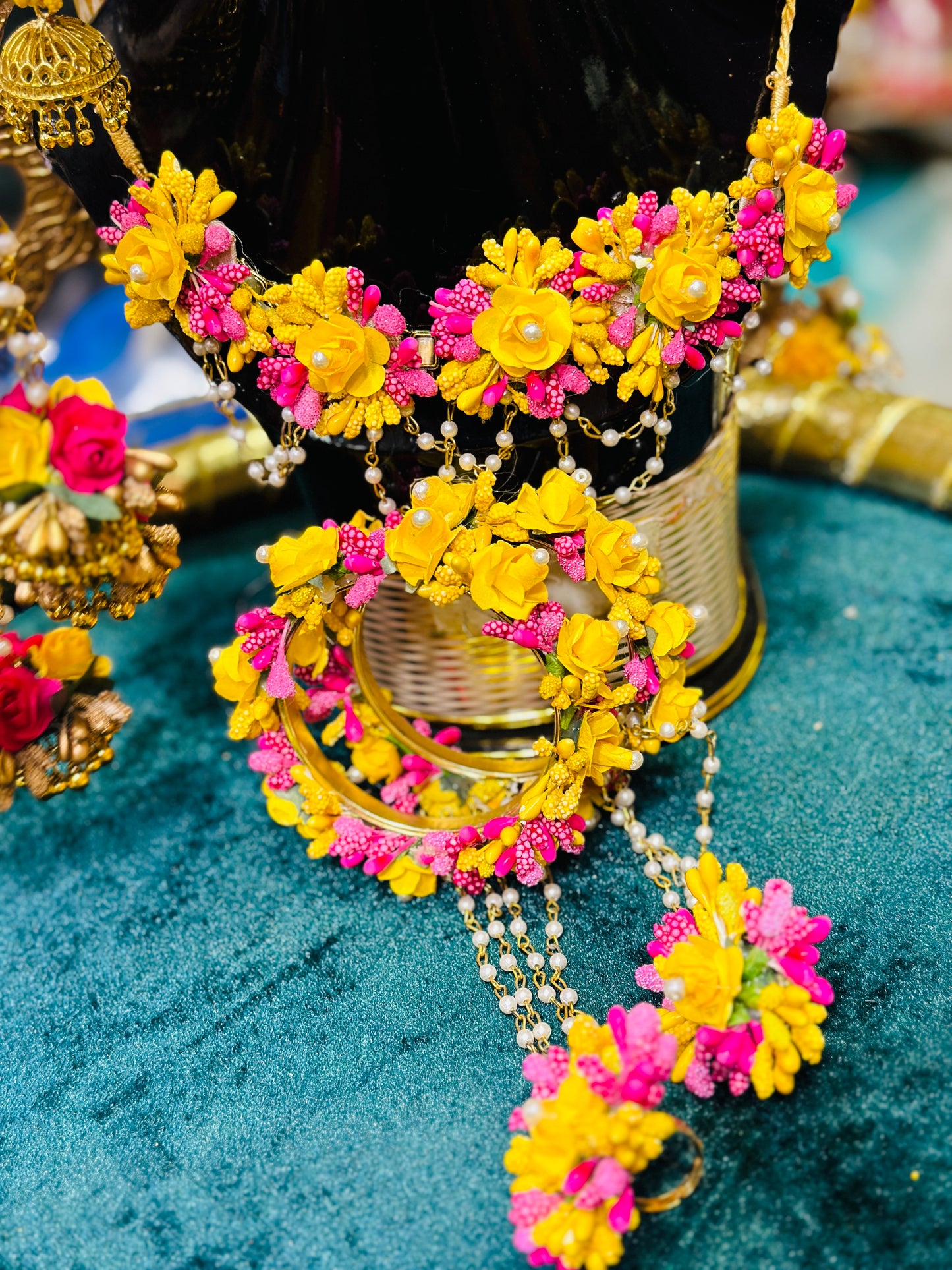 Pink and Yellow Floral Jewelry Set
