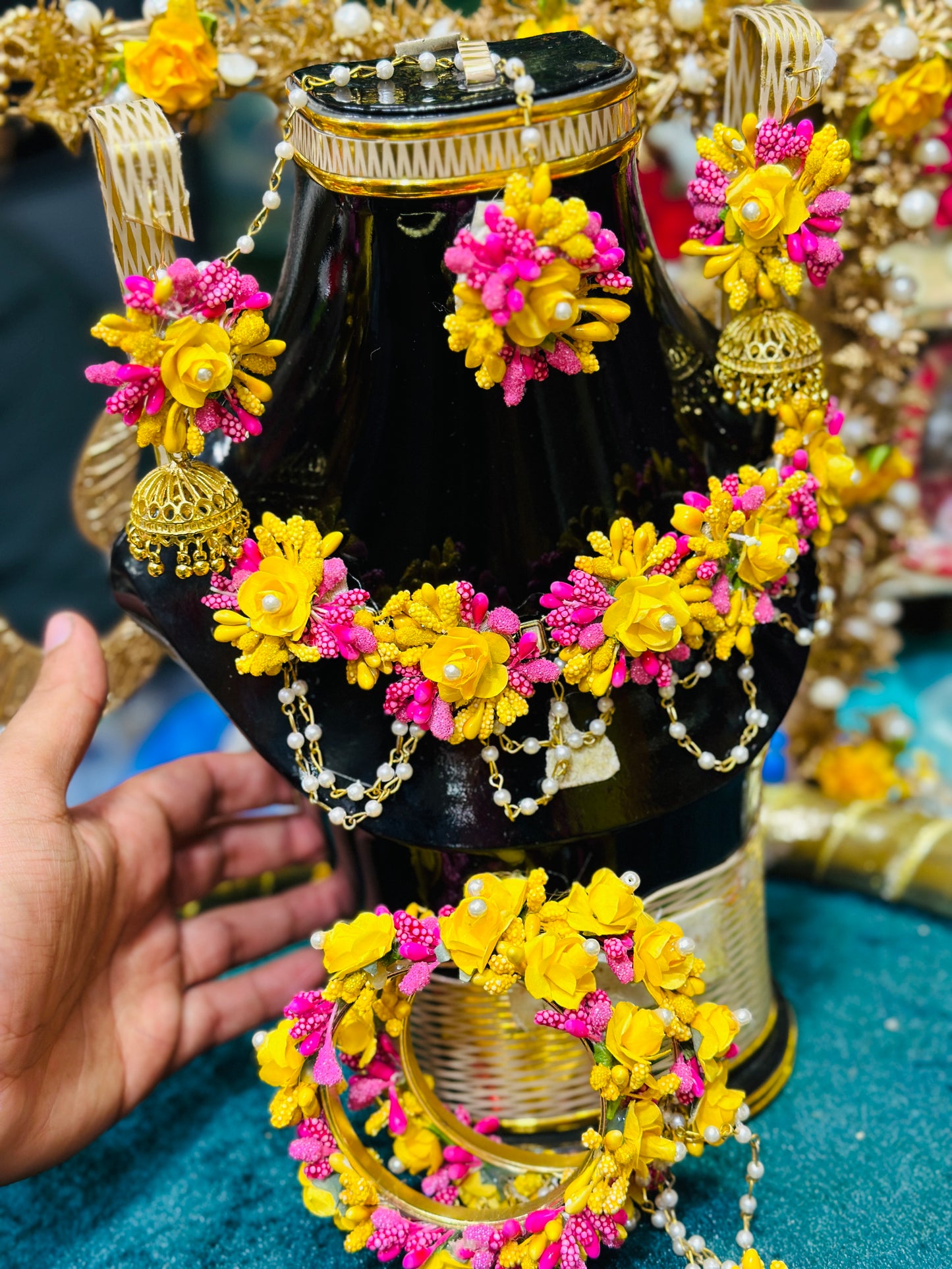 Pink and Yellow Floral Jewelry Set