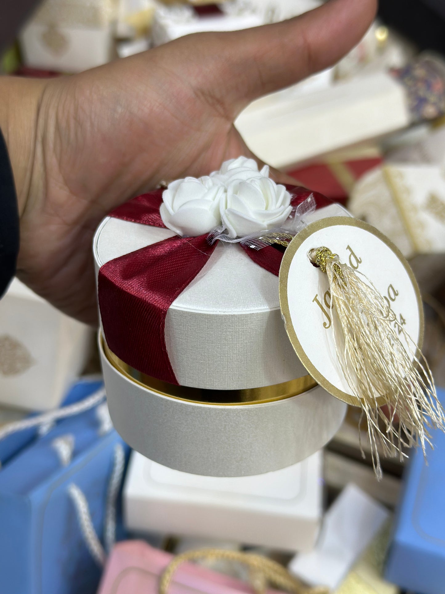 Round Floral Bid Box with Tag