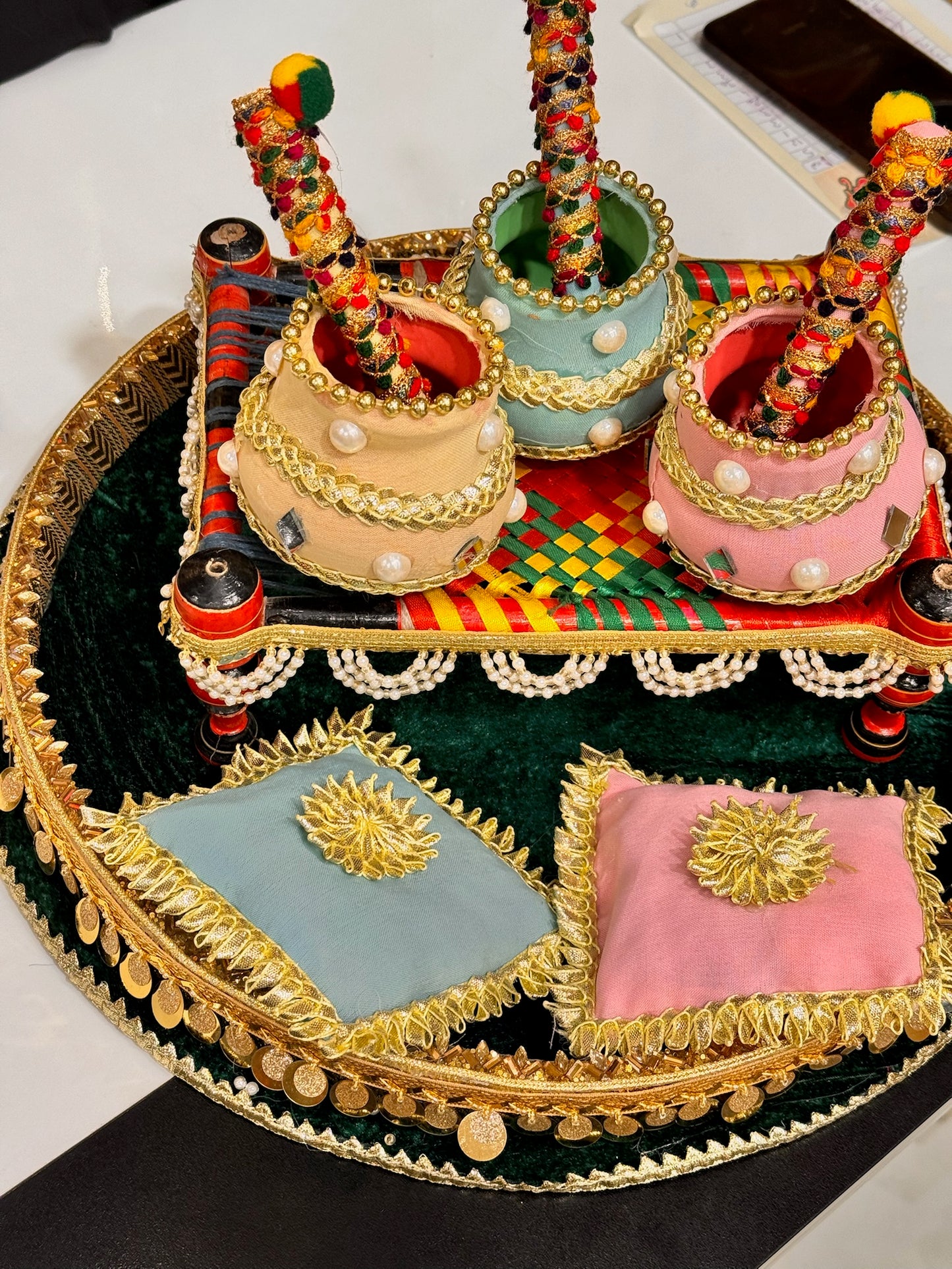Mehndi Round Velvet Diya Thaal