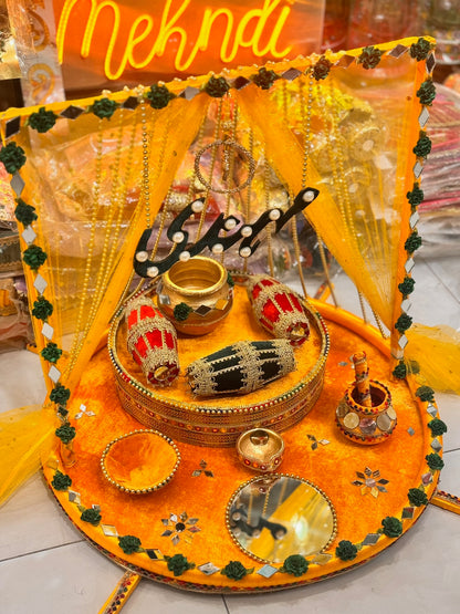 Mehndi Velvet Step Thaal Design 1