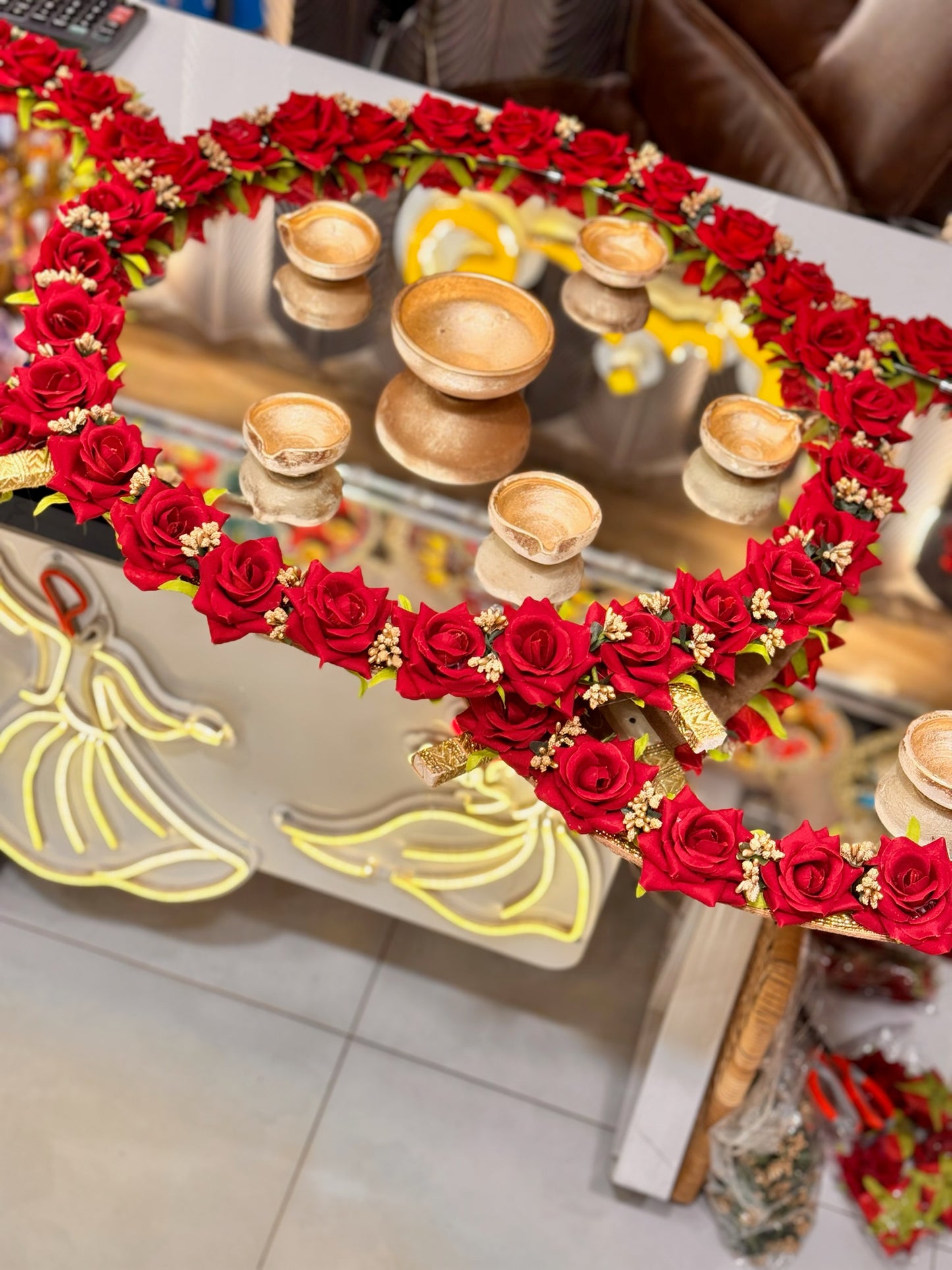 Flower Diya Mirror Thaal