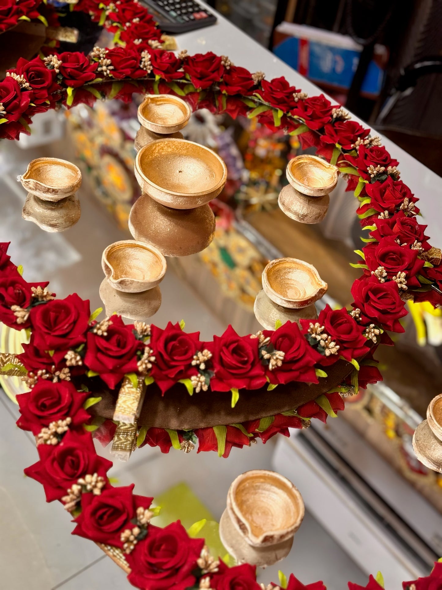 Flower Diya Mirror Thaal