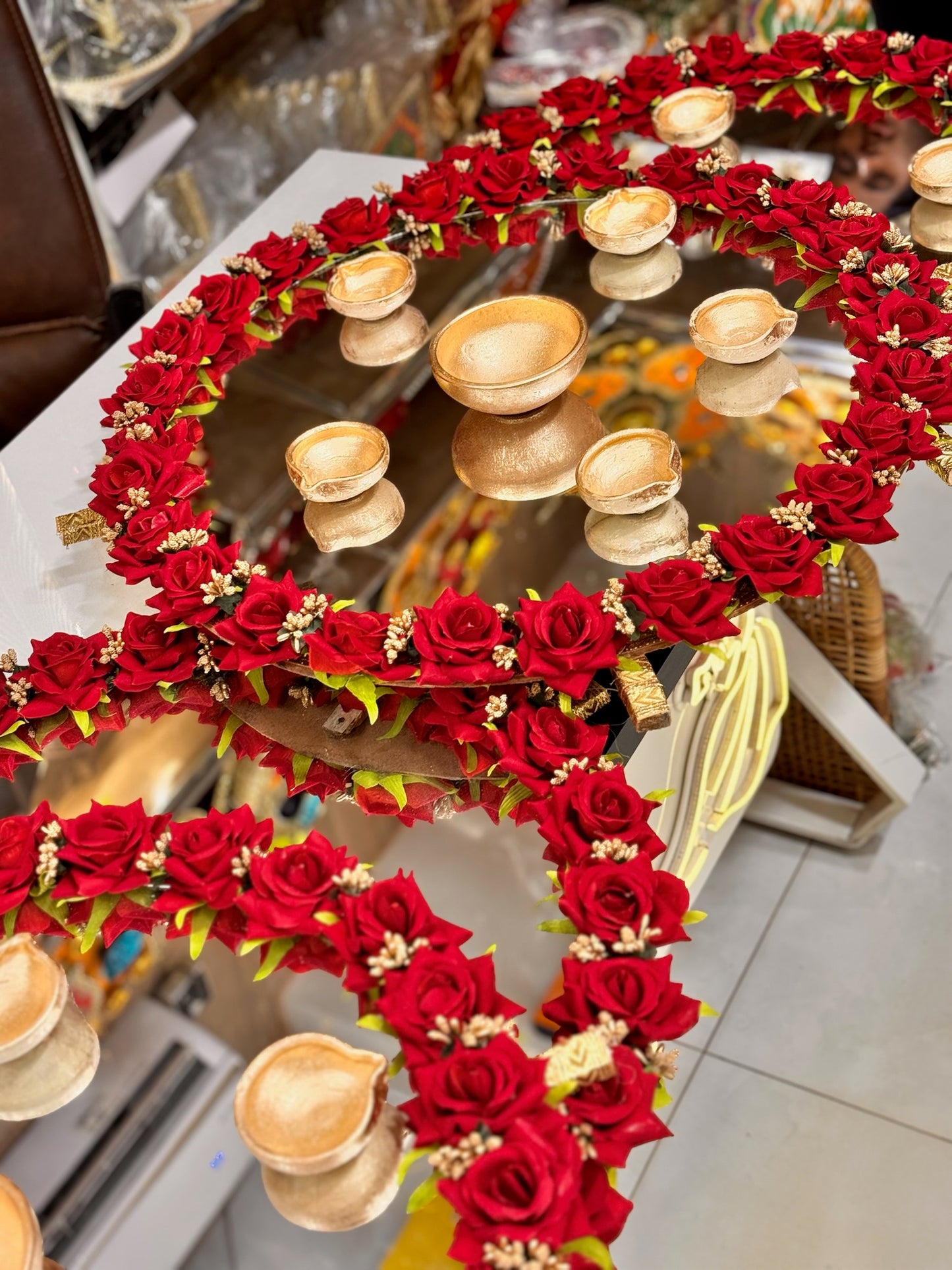 Flower Diya Mirror Thaal