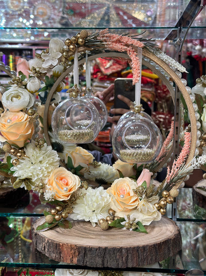 Wood Base Crystal Globe Ring Plate