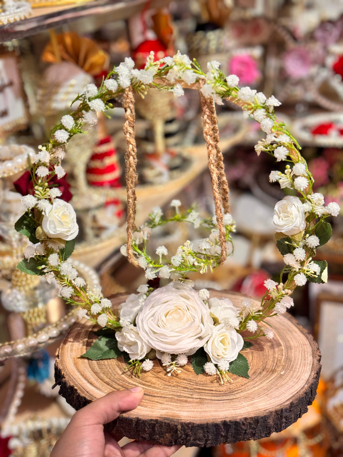 Pearl Round Wooden Base Jhoola Ring Plate