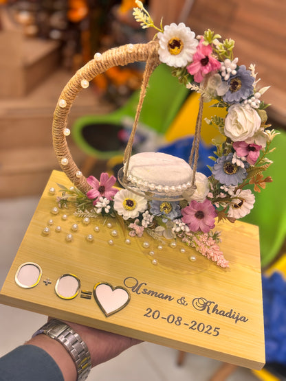 Wooden Square Base Jhoola Ring Plate