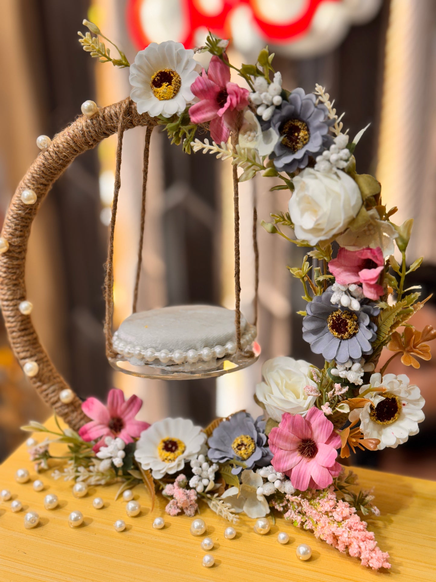 Wooden Square Base Jhoola Ring Plate
